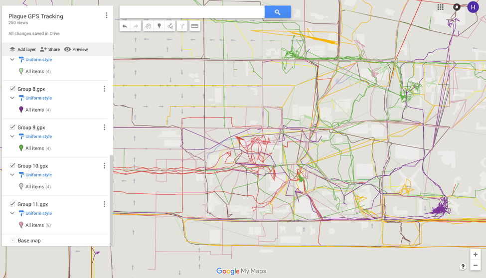 Map of GPS-enabled walking paths, College town